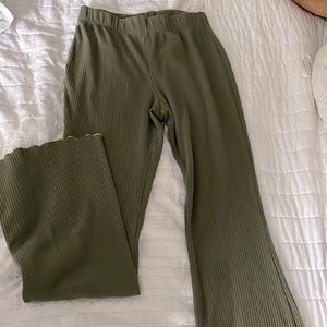 Green stretch flare leg pants